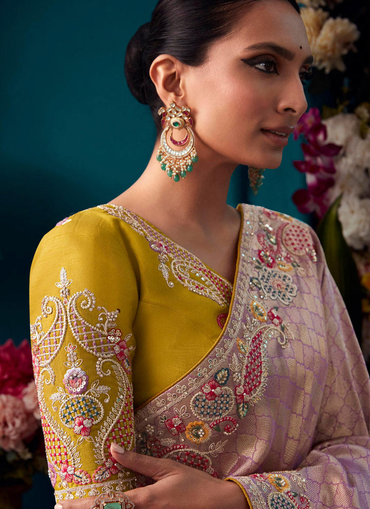 Lassya Fashion's Dusty Rose Elegant Banarasi Kanjivaram Wedding Saree