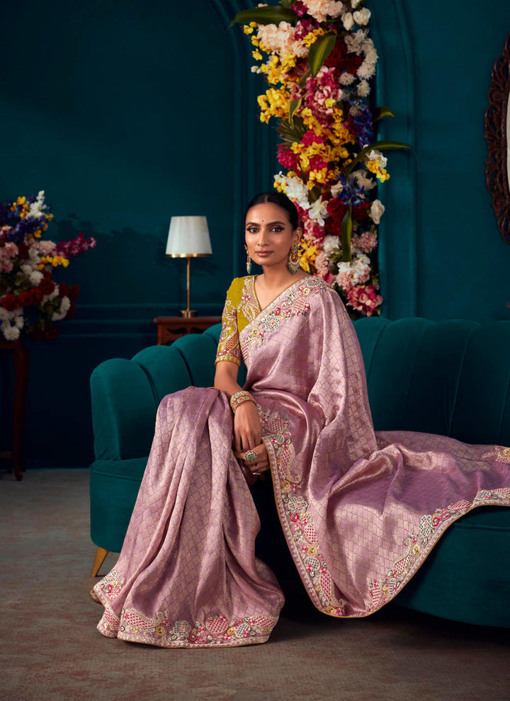 Lassya Fashion's Dusty Rose Elegant Banarasi Kanjivaram Wedding Saree