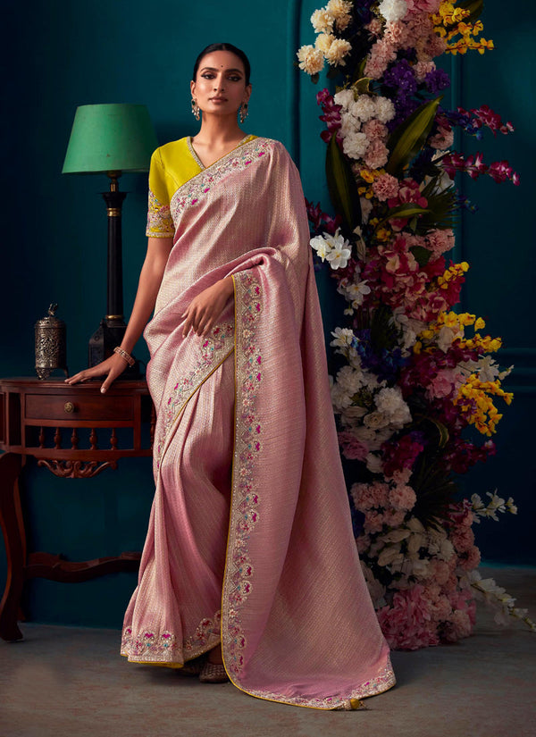 Lassya Fashion's Peach Pink Elegant Banarasi Kanjivaram Wedding Saree