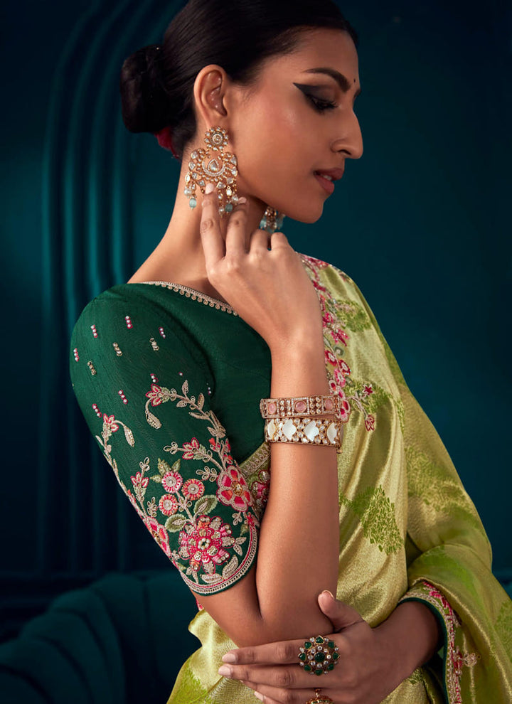 Lassya Fashion's Olive Green Elegant Banarasi Kanjivaram Wedding Saree