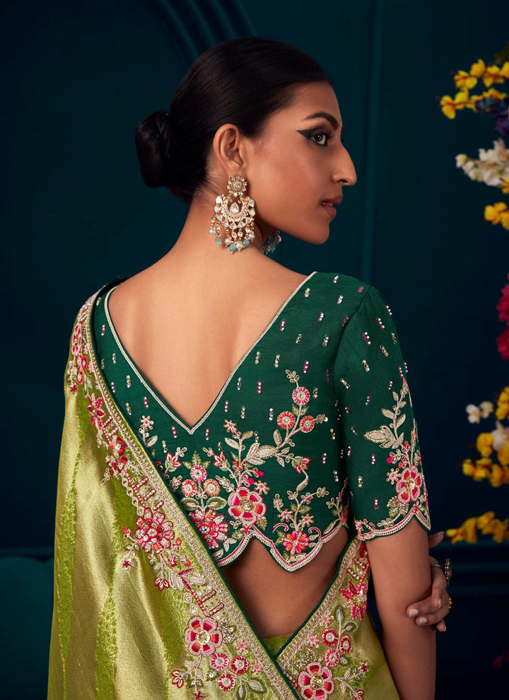 Lassya Fashion's Olive Green Elegant Banarasi Kanjivaram Wedding Saree