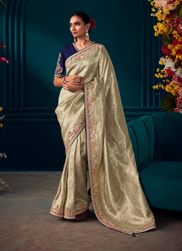 Lassya Fashion's Beige Elegant Banarasi Kanjivaram Wedding Saree