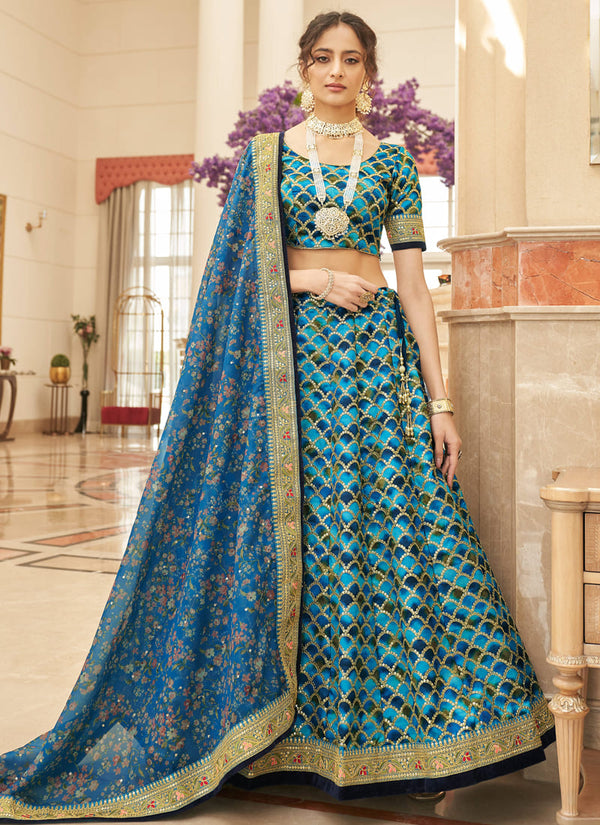 Exquisite Wedding Lehenga with Sequins Embroidery Work