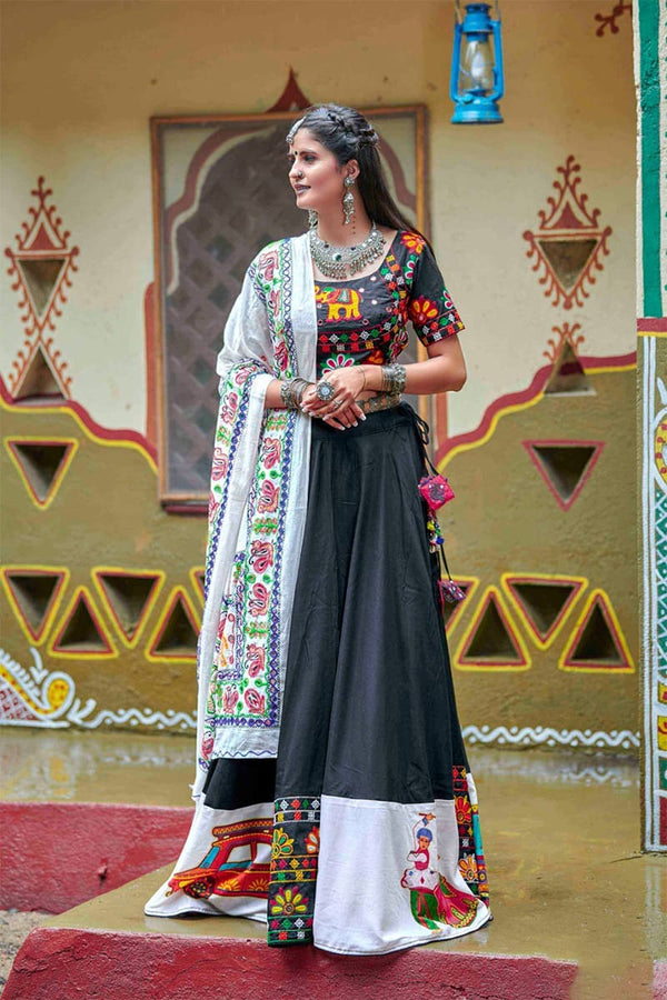 Midnight Black Navratri Special Chaniya Choli with Vibrant Resham Embroidery Work