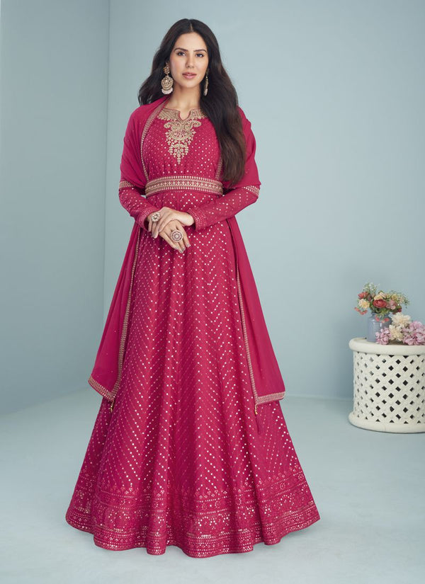 Magenta Pink Color Anarkali Salwar Suit with Georgette Dupatta