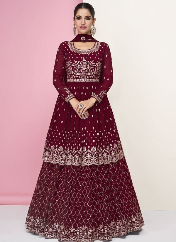 Embroidered Georgette Designer Skirt With Top And Dupatta