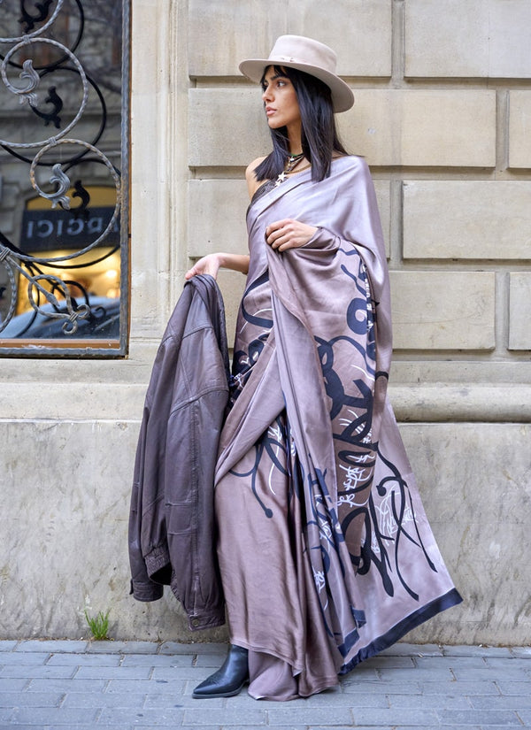 Lassya Fashion Lavender Banarasi Print Silk Saree with Gold Accents