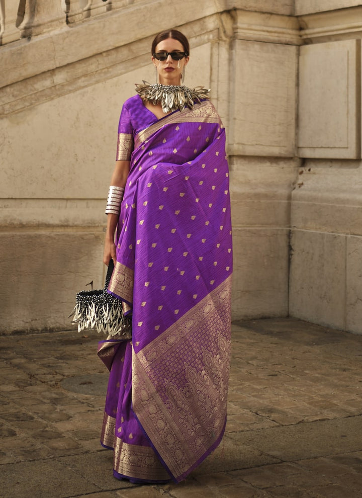 Lassya Fashion Purple Handloom Weaving Khadi Silk Saree