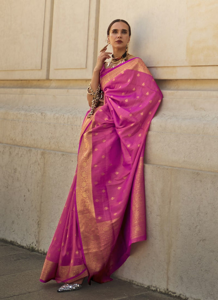 Lassya Fashion Rani Pink Handloom Weaving Khadi Silk Saree