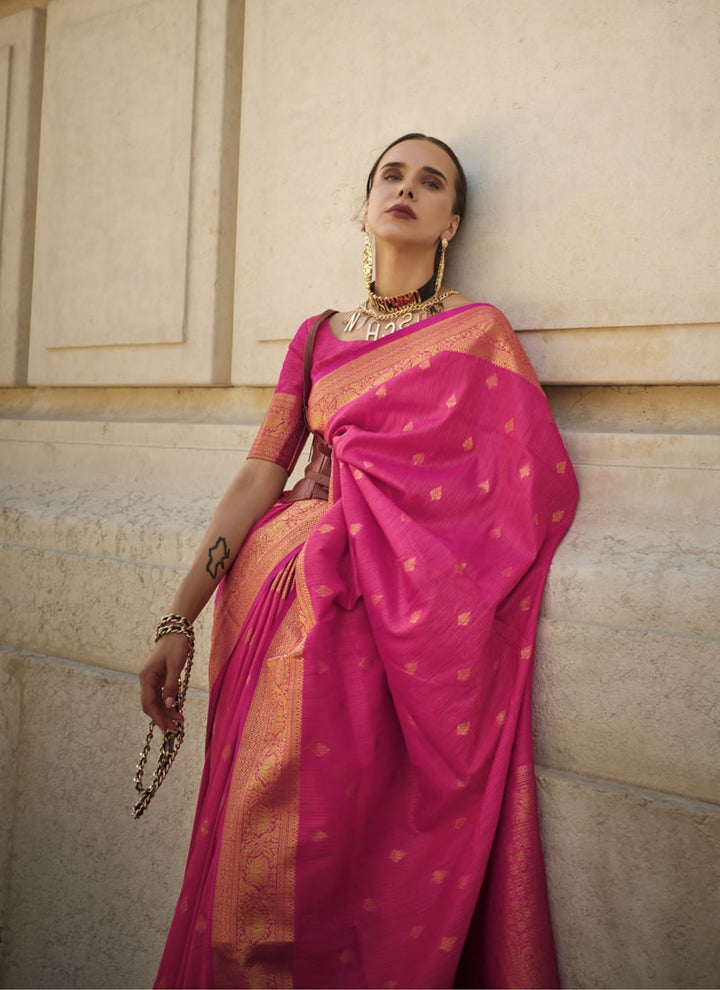 Lassya Fashion Rani Pink Handloom Weaving Khadi Silk Saree