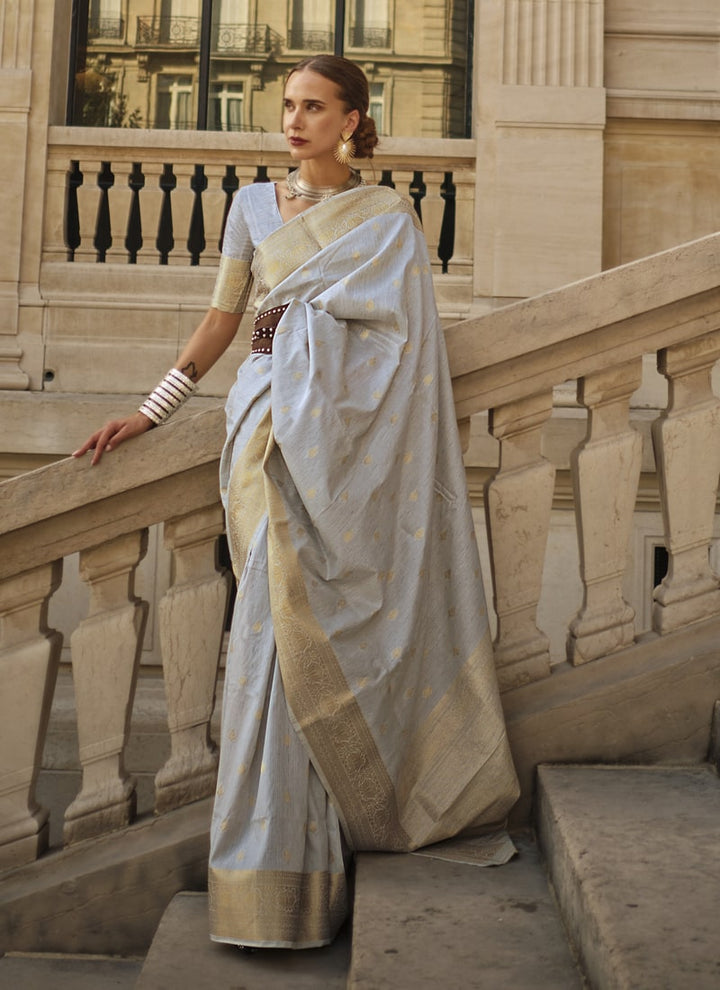 Lassya Fashion Pearl Grey Handloom Weaving Khadi Silk Saree