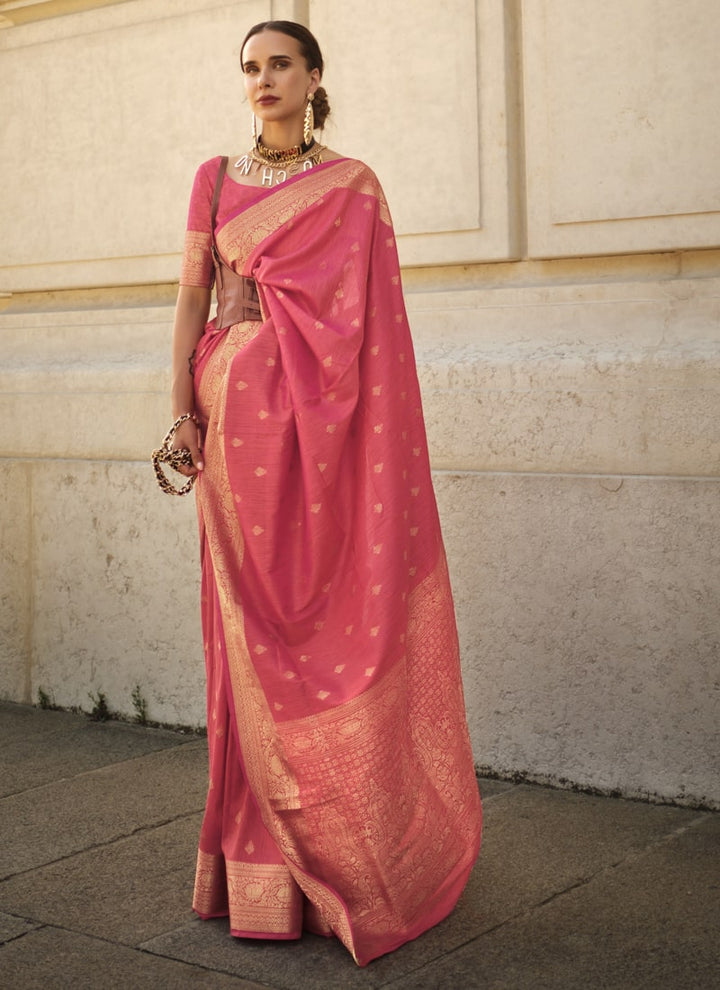 Lassya Fashion Rose Pink Handloom Weaving Khadi Silk Saree