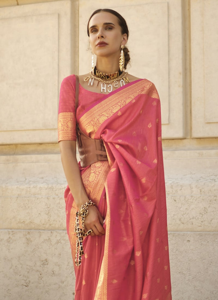 Lassya Fashion Rose Pink Handloom Weaving Khadi Silk Saree