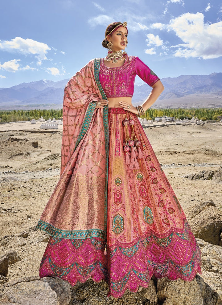 Lassya Fashion Fuchsia Pink Exquisite Banarasi Silk Jacquard Wedding Lehenga