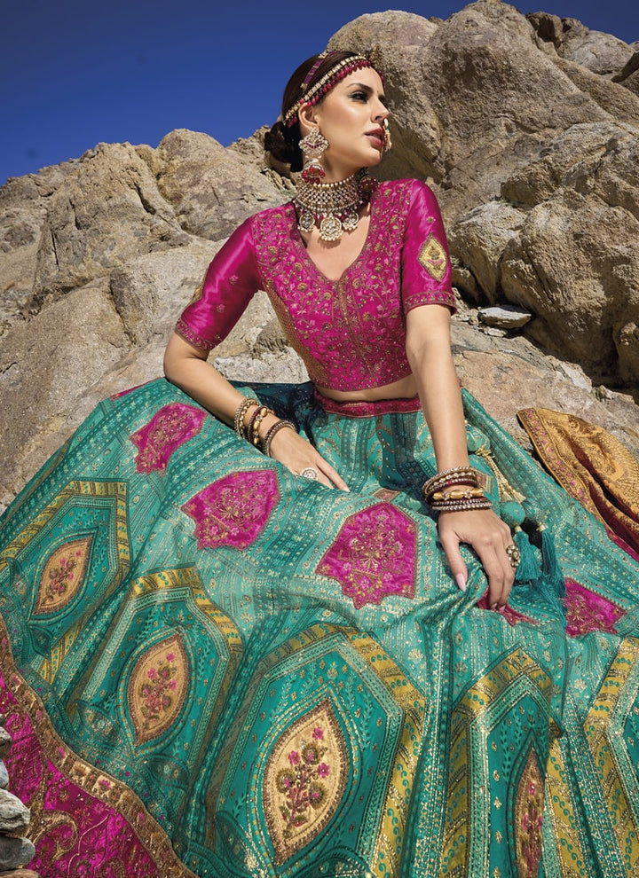 Lassya Fashion Jungle Green Exquisite Banarasi Silk Jacquard Wedding Lehenga