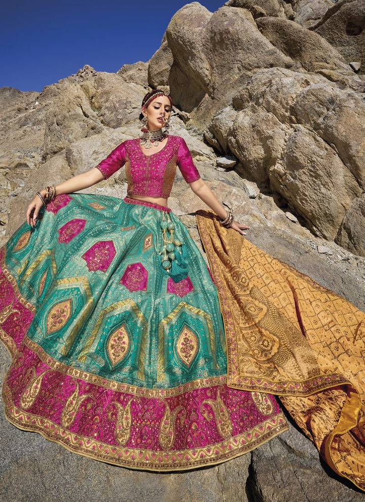 Lassya Fashion Jungle Green Exquisite Banarasi Silk Jacquard Wedding Lehenga