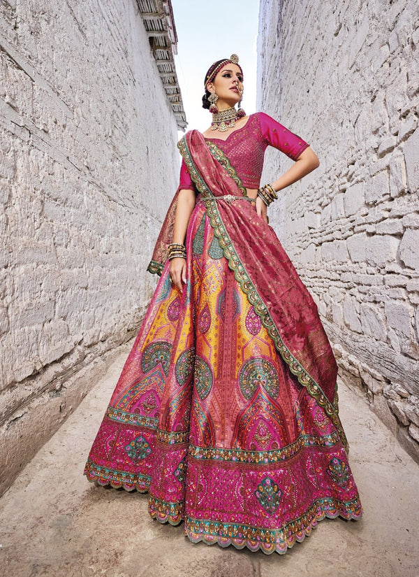 Lassya Fashion Magenta Pink Exquisite Banarasi Silk Jacquard Wedding Lehenga