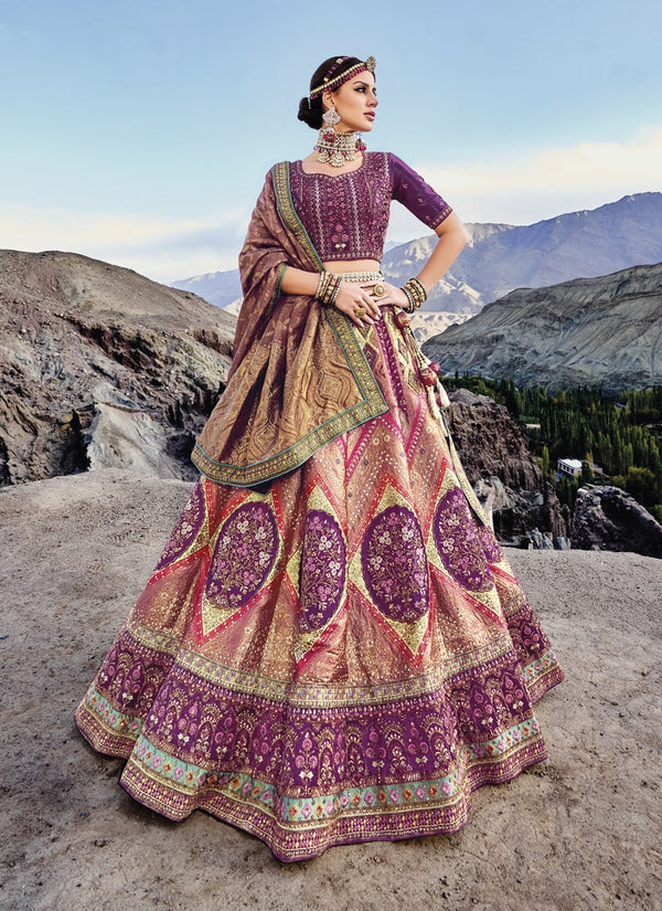 Lassya Fashion Purple Exquisite Banarasi Silk Jacquard Wedding Lehenga