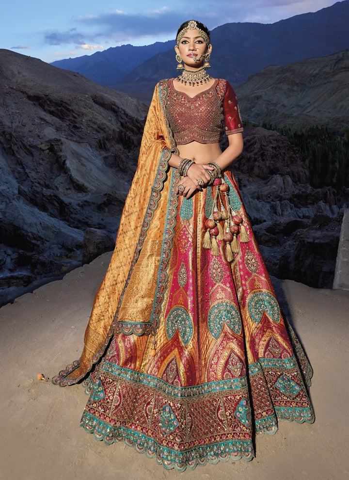 Lassya Fashion Earth Yellow Exquisite Banarasi Silk Jacquard Wedding Lehenga