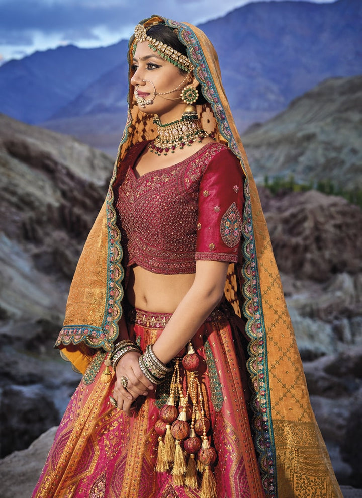 Lassya Fashion Earth Yellow Exquisite Banarasi Silk Jacquard Wedding Lehenga