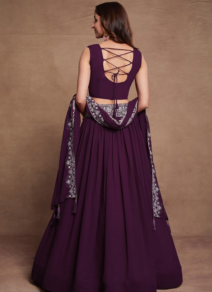 Lassya Fashion Purple Blooming Georgette Festive Lehenga Set