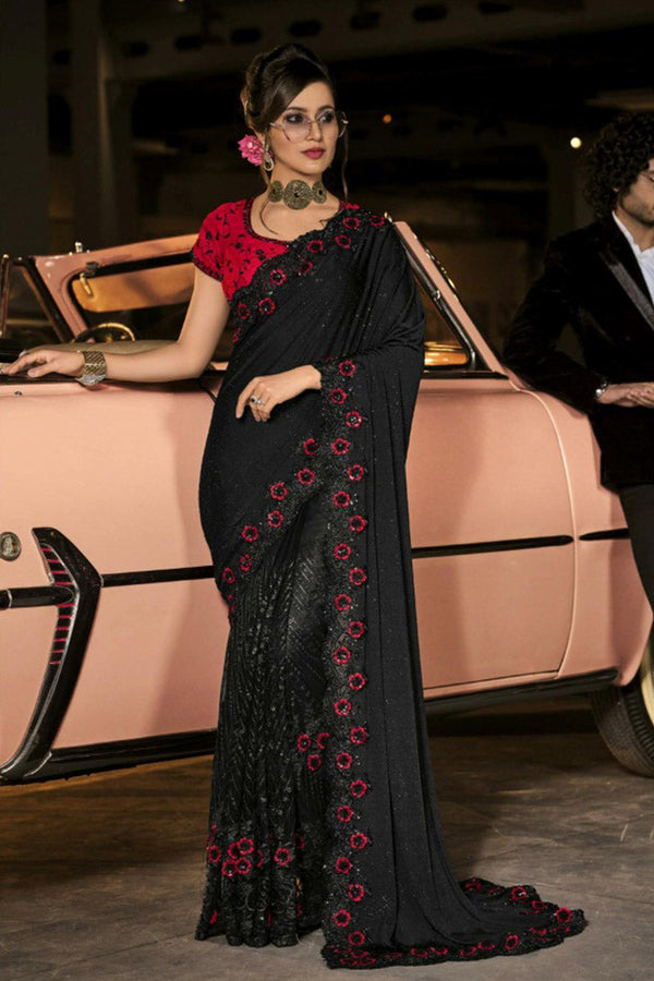 Black Imported Fabric Saree with Heavy Work