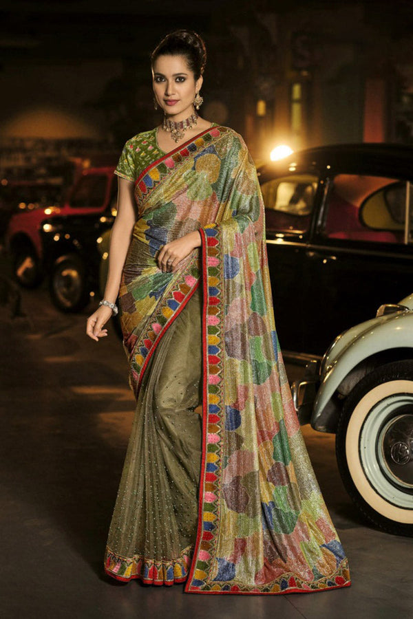 Digital Net Saree With Sequence Pallu With Heavy Work