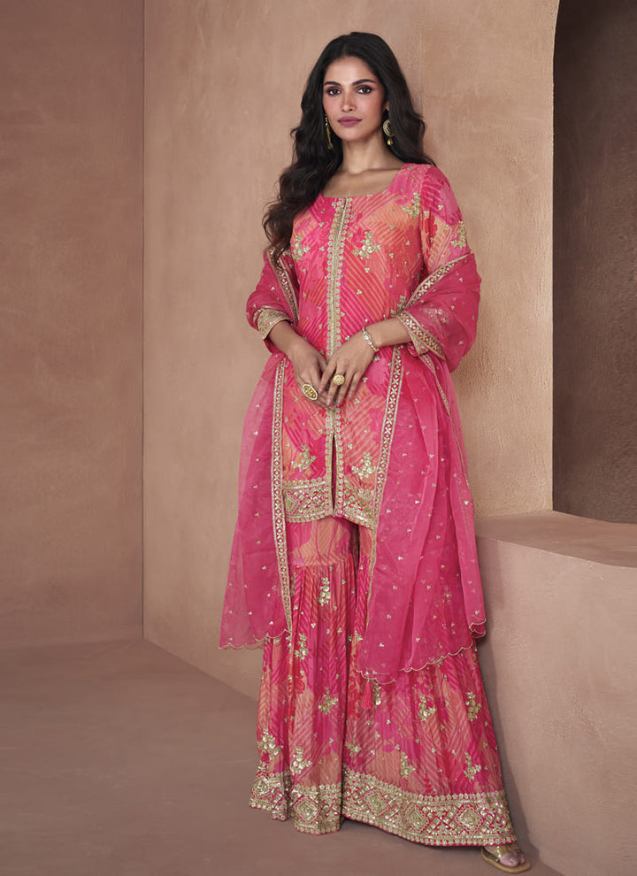 lassya fashion Magenta Pink Elegant Designer Gharara Suit for Parties