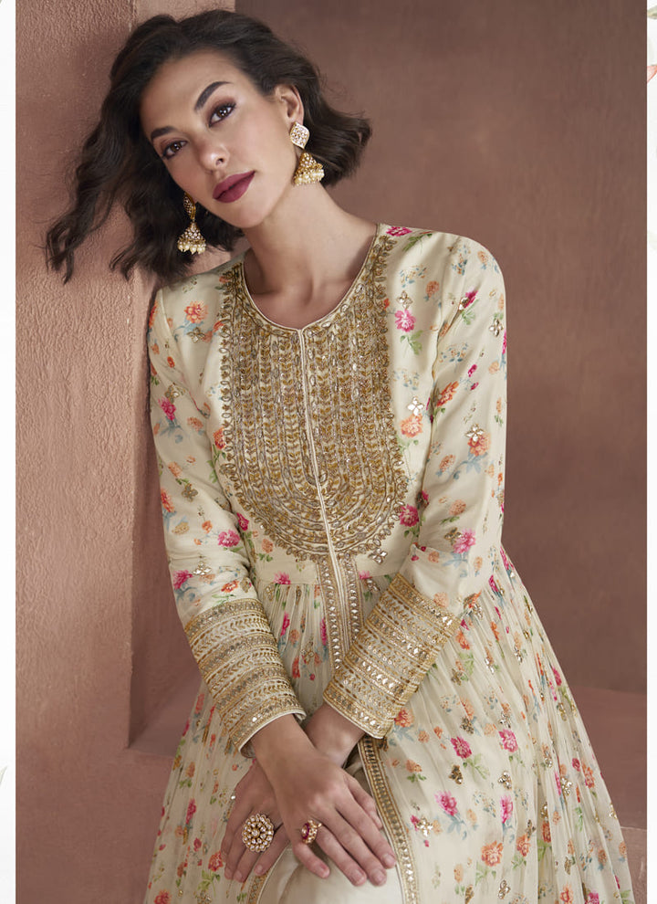 lassya fashion Cream Floral Elegance Ready-to-Wear Designer Suit