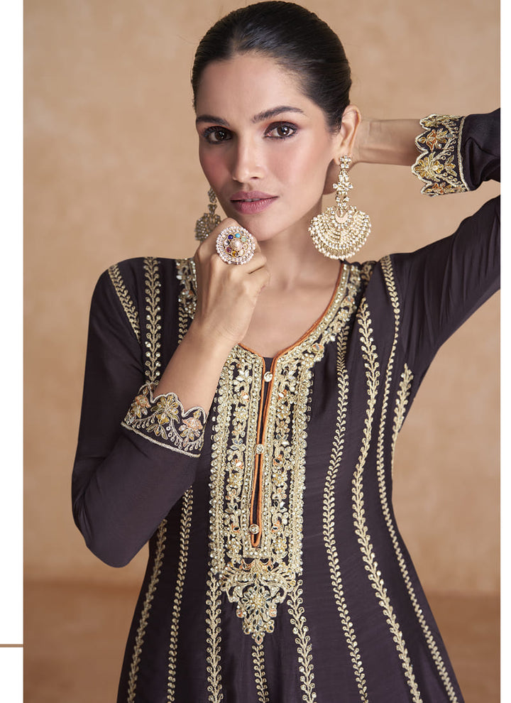 lassya fashionDark Brown Color Exquisite Designer Sharara Suit