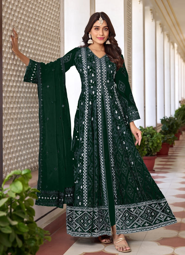 Lassya Fahsion Bottle Green Exquisite Pakistani Front Slit Salwar Suit