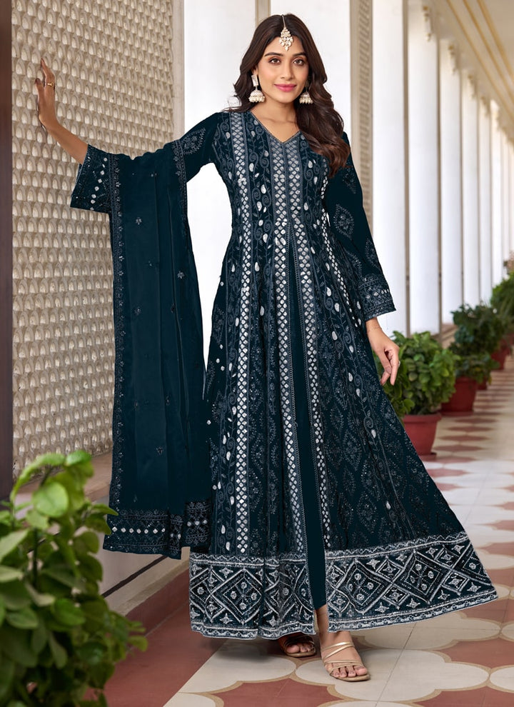 Lassya Fahsion Teal Blue Exquisite Pakistani Front Slit Salwar Suit