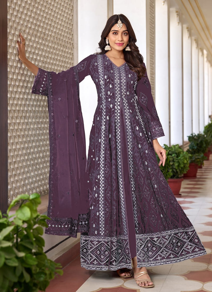 Lassya Fahsion Dark Lavender Exquisite Pakistani Front Slit Salwar Suit