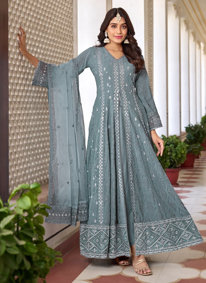 Lassya Fahsion Grey Exquisite Pakistani Front Slit Salwar Suit