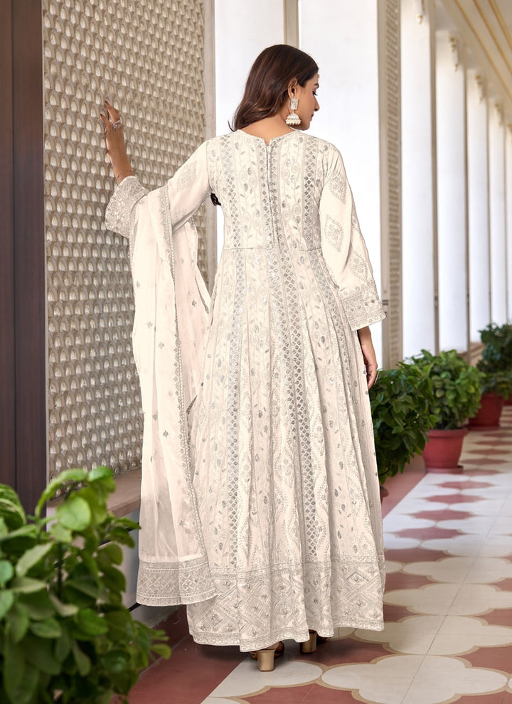 Lassya Fahsion Pearl White Exquisite Pakistani Front Slit Salwar Suit