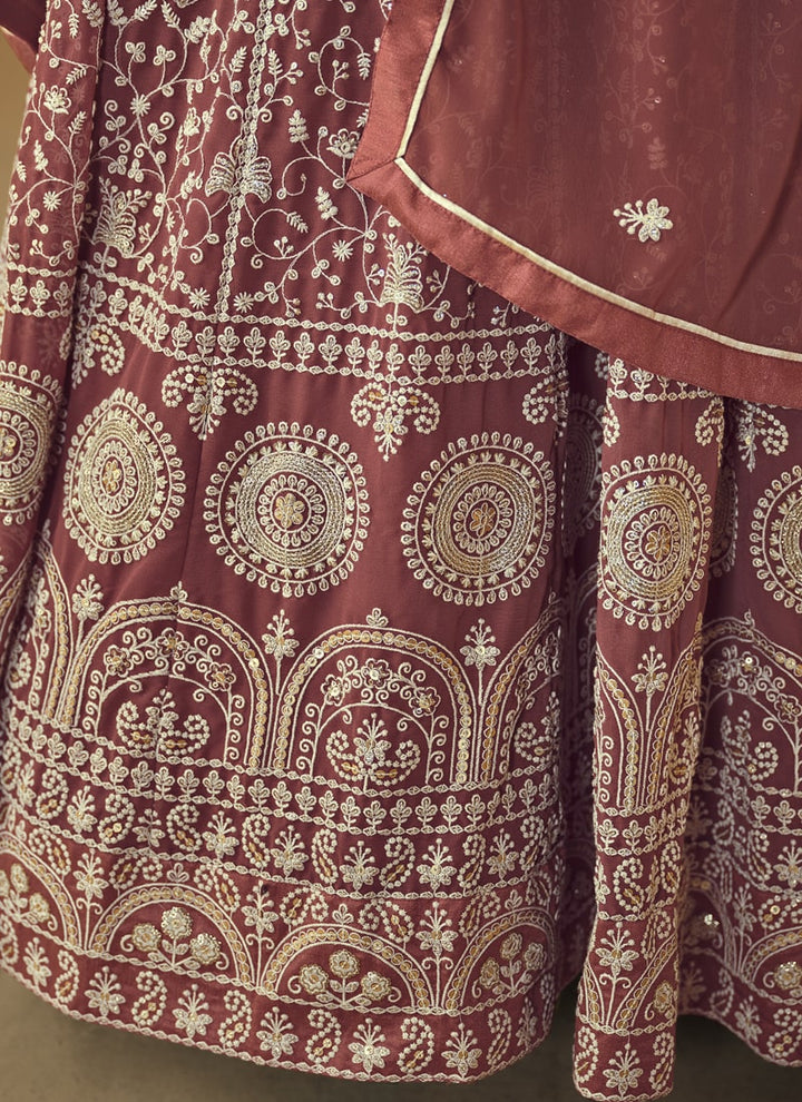 Lassya Fahsion Mauve Exquisite Anarkali Salwar Suit with Front and Back Intricate Work