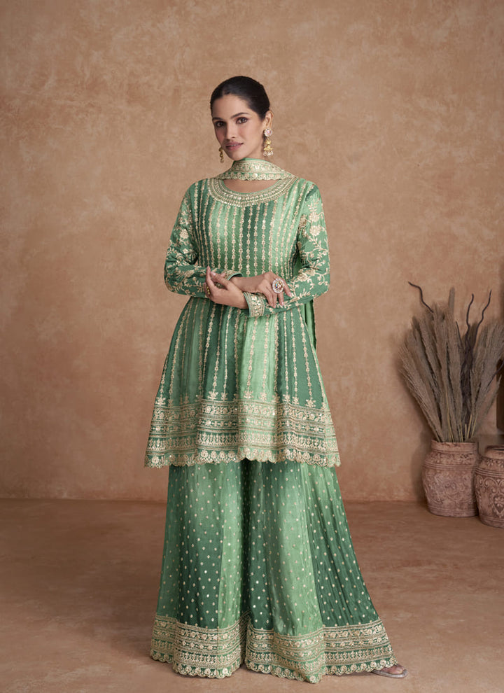 Lassya Fashion Green Color Elegant Palazzo Salwar Suit Set