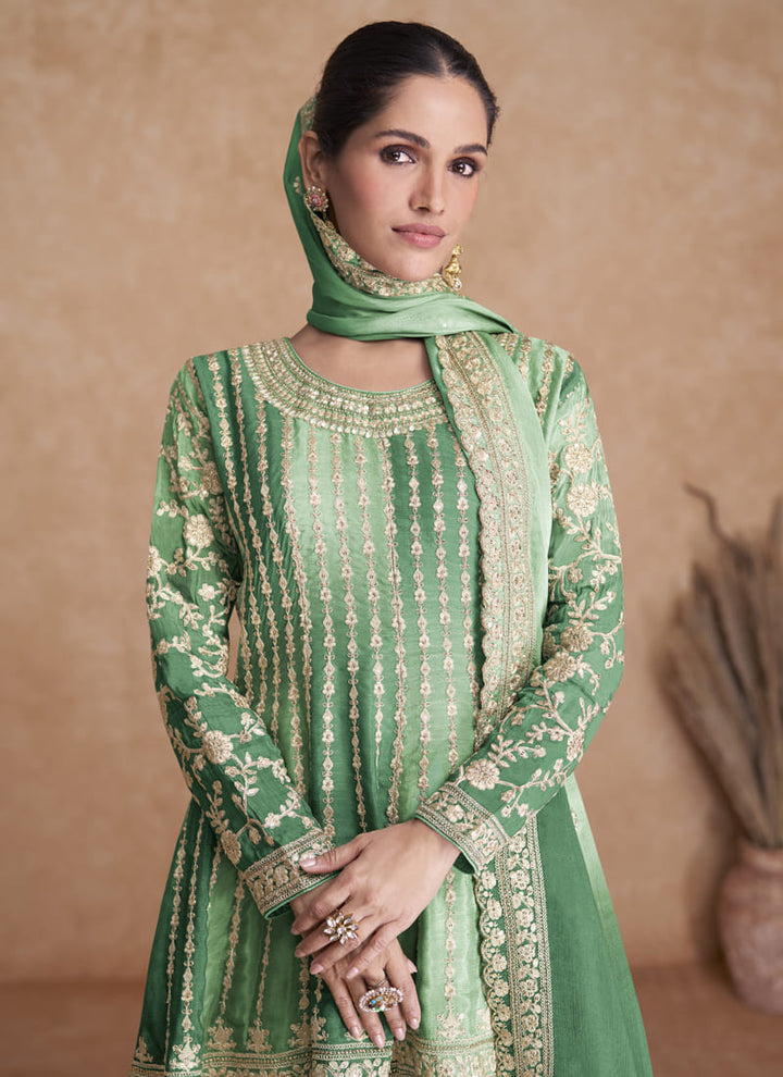 Lassya Fashion Green Color Elegant Palazzo Salwar Suit Set