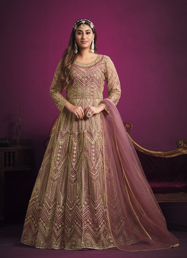 Floor Length Front Slit Anarkali Dress with Net Dupatta