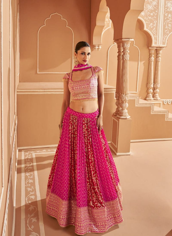 Lassya fashion's Magenta Pink Exquisite Wedding Lehenga Choli with Blouse and Dupatta