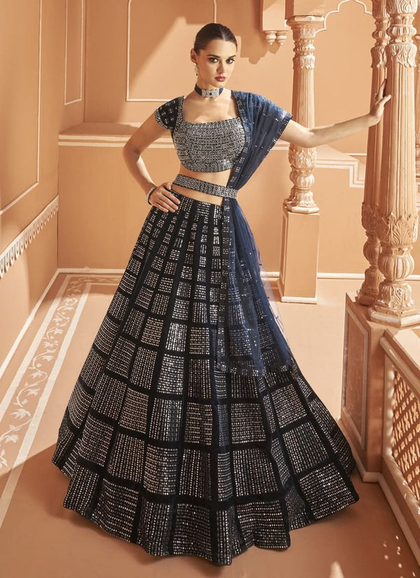 Lassya fashion's Dark Blue Exquisite Wedding Lehenga Choli with Blouse and Dupatta