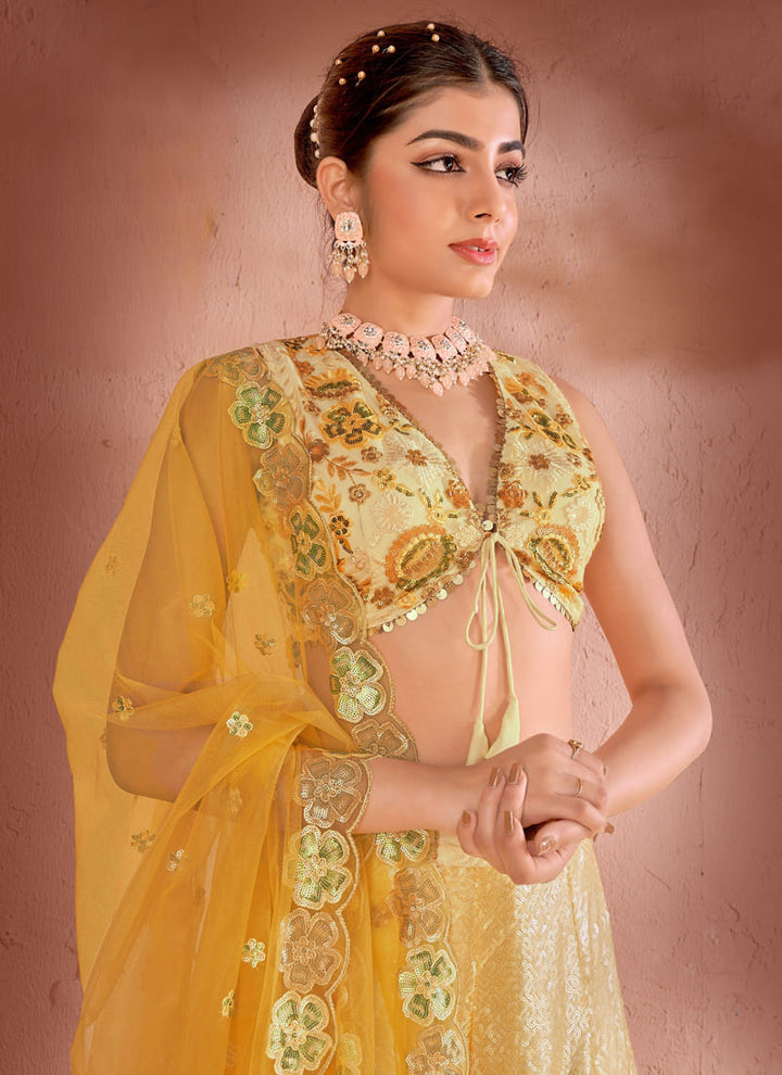 Lassya fashion Yellow And Green Exquisite Lehenga Choli with Premium Sequin Embroidery Work