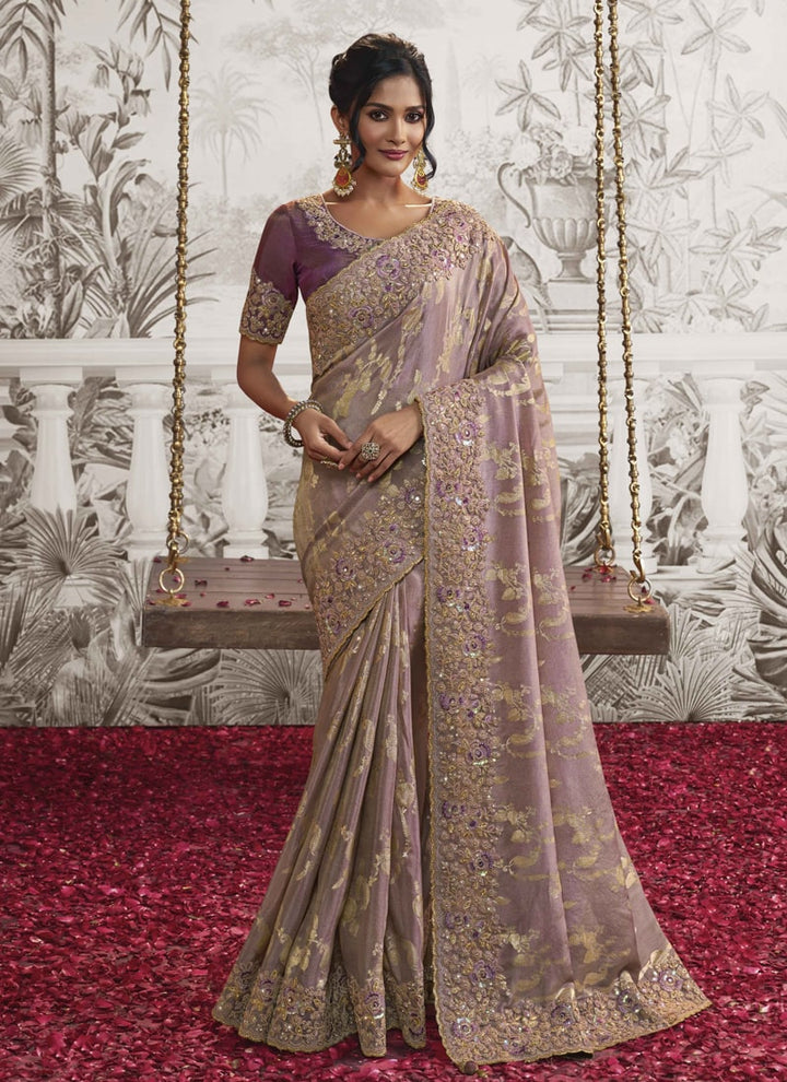 Lassya fashion Light Purple Exquisite Wedding Wear Saree with Zari Embroidery