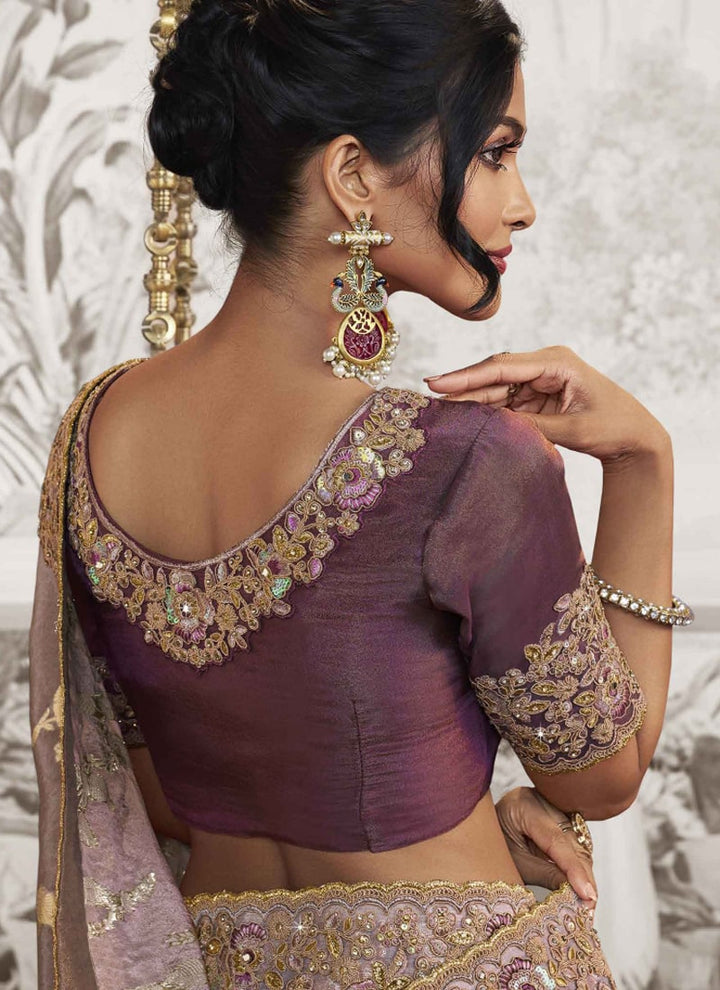 Lassya fashion Light Purple Exquisite Wedding Wear Saree with Zari Embroidery