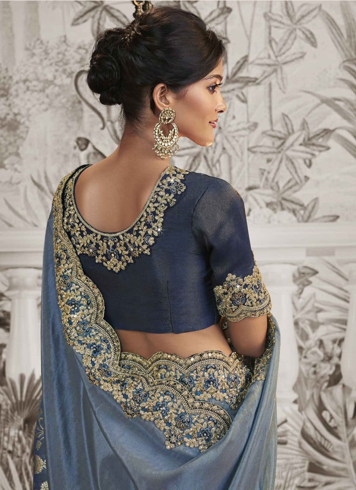 Lassya fashion Flint Grey Exquisite Wedding Wear Saree with Zari Embroidery