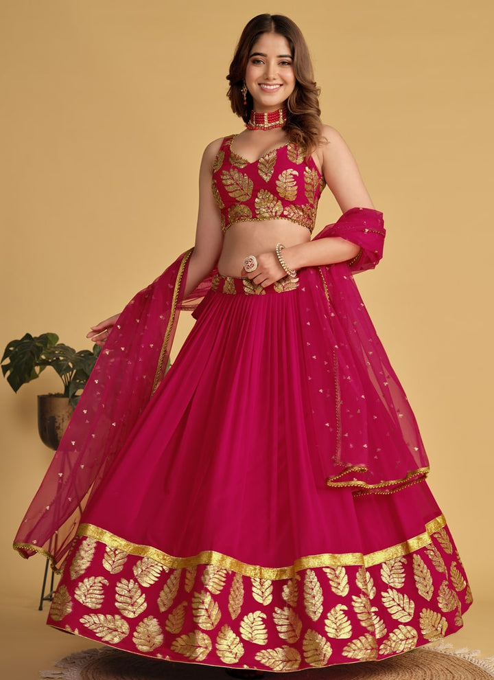 LassyaFashion Ruby Pink Elegant Georgette Lehenga Choli Set for Engagement and Wedding