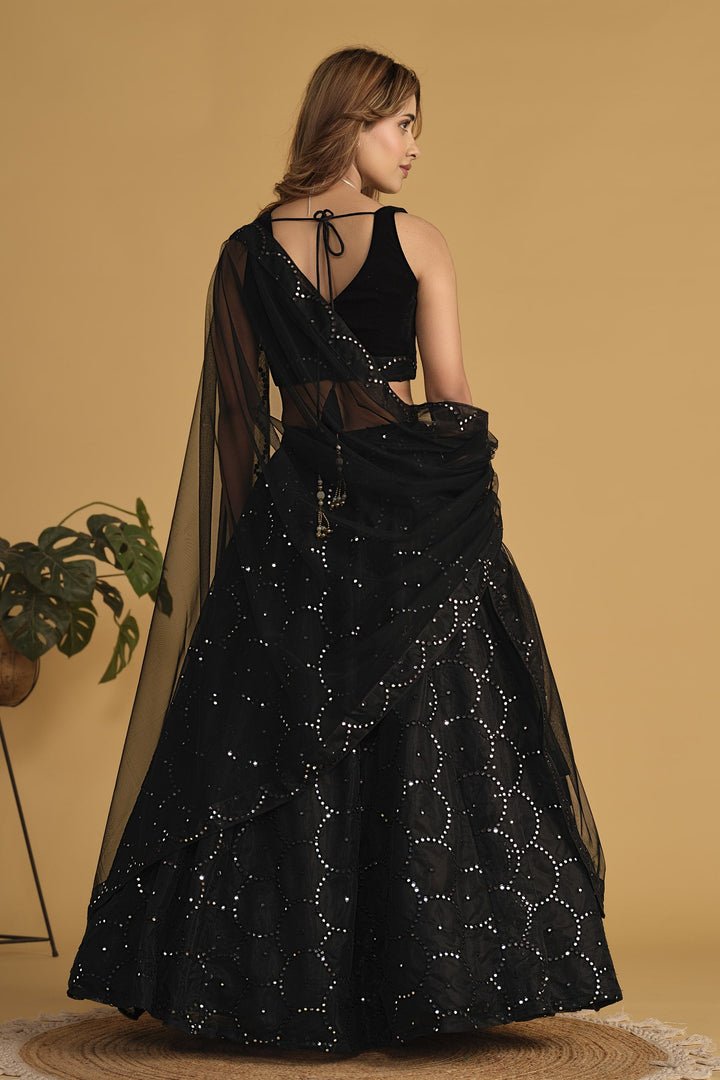 LassyaFashion Charcoal Black Elegant Georgette Lehenga Choli Set for Engagement and Wedding
