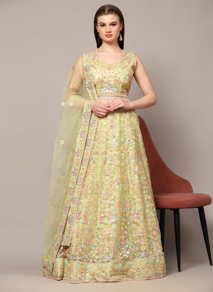 LassyaFashion Light Yellow Elegant Designer Lehenga Set with Premium Net