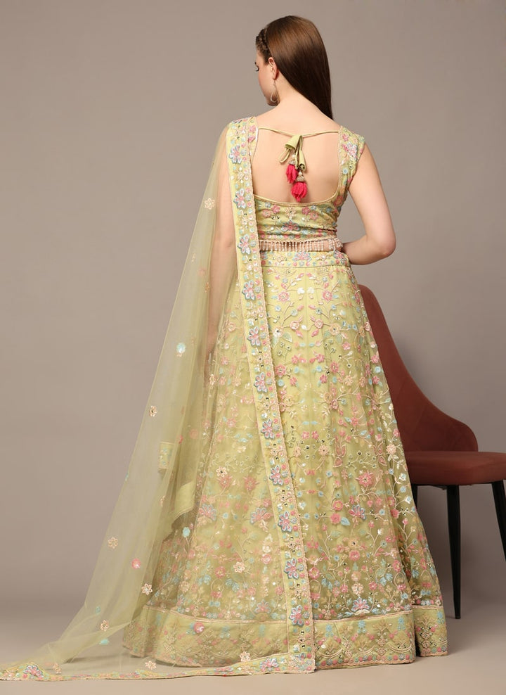 LassyaFashion Light Yellow Elegant Designer Lehenga Set with Premium Net