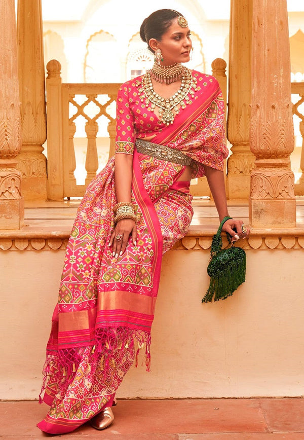 Rani Pink Designer Patola Silk Saree